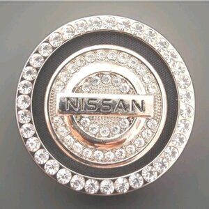 Nissan Emblem Start Button Cover Rhinestone Silver Metal Ring And Cap.